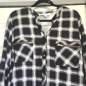 Plaid Stretchy  Button Up Top